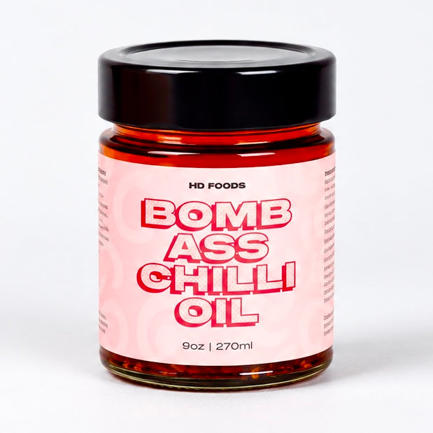 HD Foods Bomb Ass Chilli Oil (BACO), 270ml jar of chilli oil