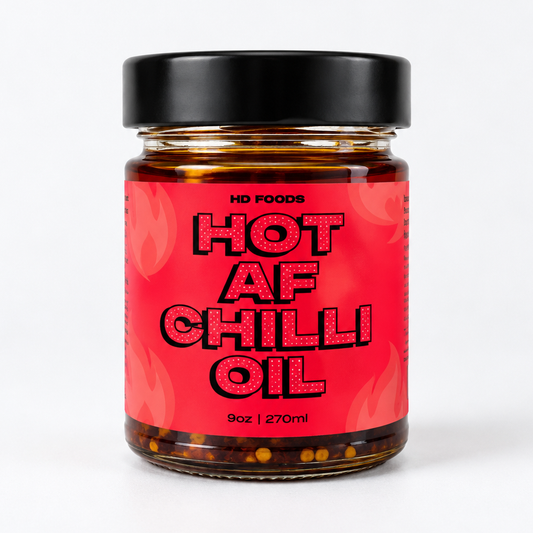 HD Foods Hot AF Chilli Oil (hotAF), 270ml jar of extra-hot chilli oil
