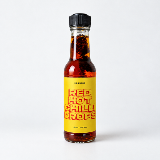 HD Foods Red Hot Chilli Drops, 150ml bottle of chilli oil with whole dried chillies